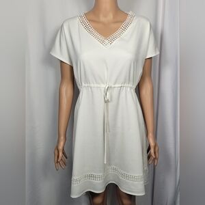 Tahari Arthur S. Levine White Cinched Waist Dress